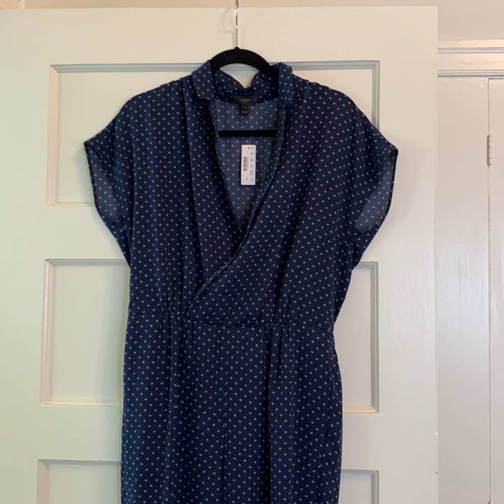 NWT J. Crew Jumpsuit in Navy White Print 4 S